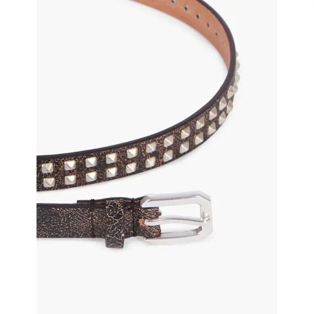 NEW The Kooples Women's Thin Cracked Brown Leather Studded Belt Size 2 (S/M)